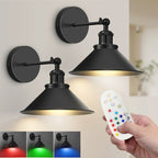 Applique murale industrielle noire orientable, lot de 2 sans fil RVB