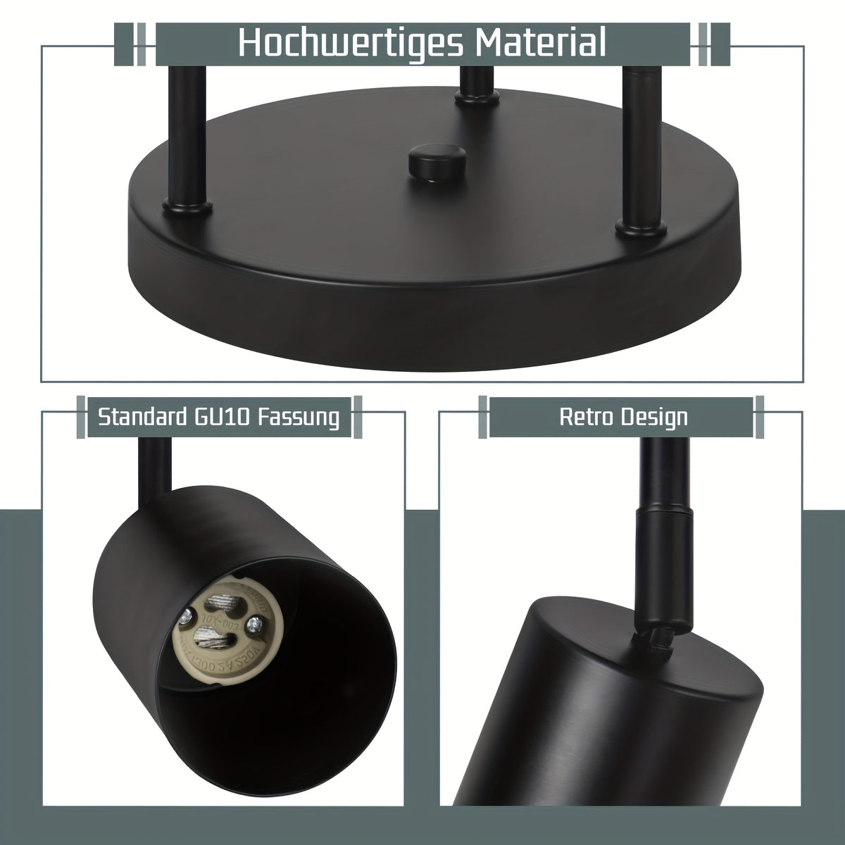 Plafonnier noir à spots GU10 en cascade, 3 ou 4 têtes orientables