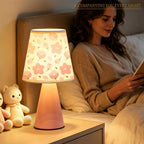 Lampe de chevet rose à fleurs de cerisier, abat-jour en lin, USB