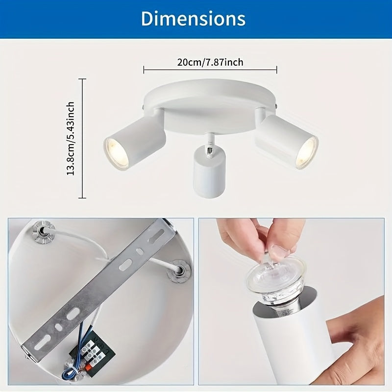 Plafonnier 3 spots orientables sur platine ronde blanche, GU10