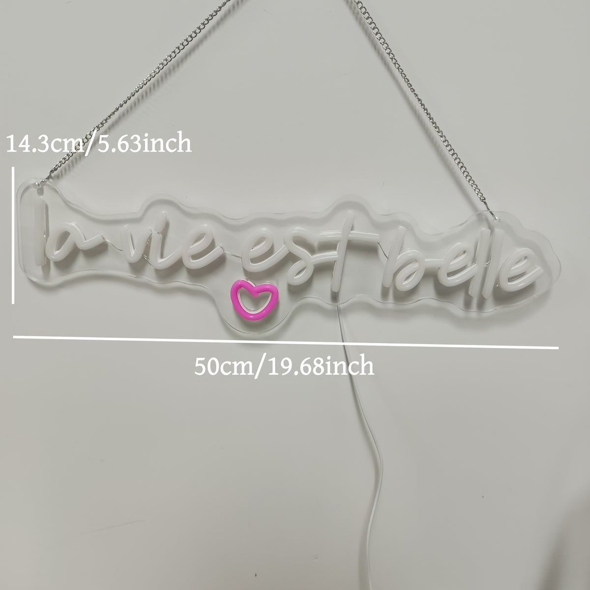Enseigne néon LED « La vie est belle » blanc chaud et cœur rose