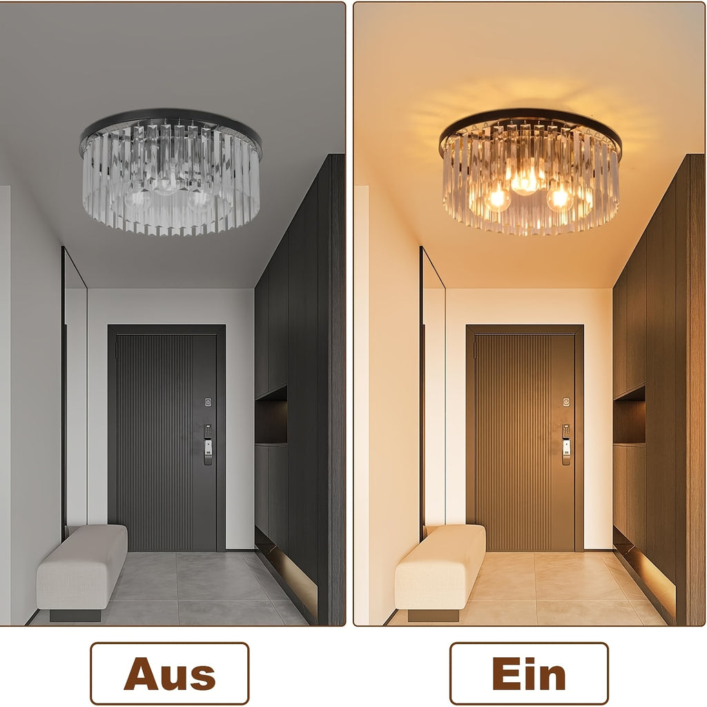 Plafonnier noir à prismes de cristal, 3 lumières E27, Ø 40 cm