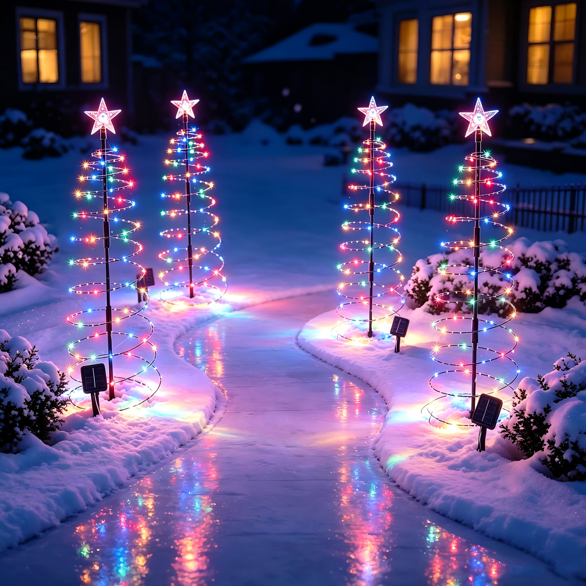 Sapin de Noël lumineux solaire en spirale à étoile, 93 cm, 80 LED