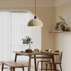 Suspension dôme effet ciment texturé et bois, Ø 28 cm, E27