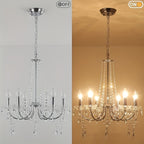Lustre chromé à 6 bras et pampilles de cristal, douilles E14