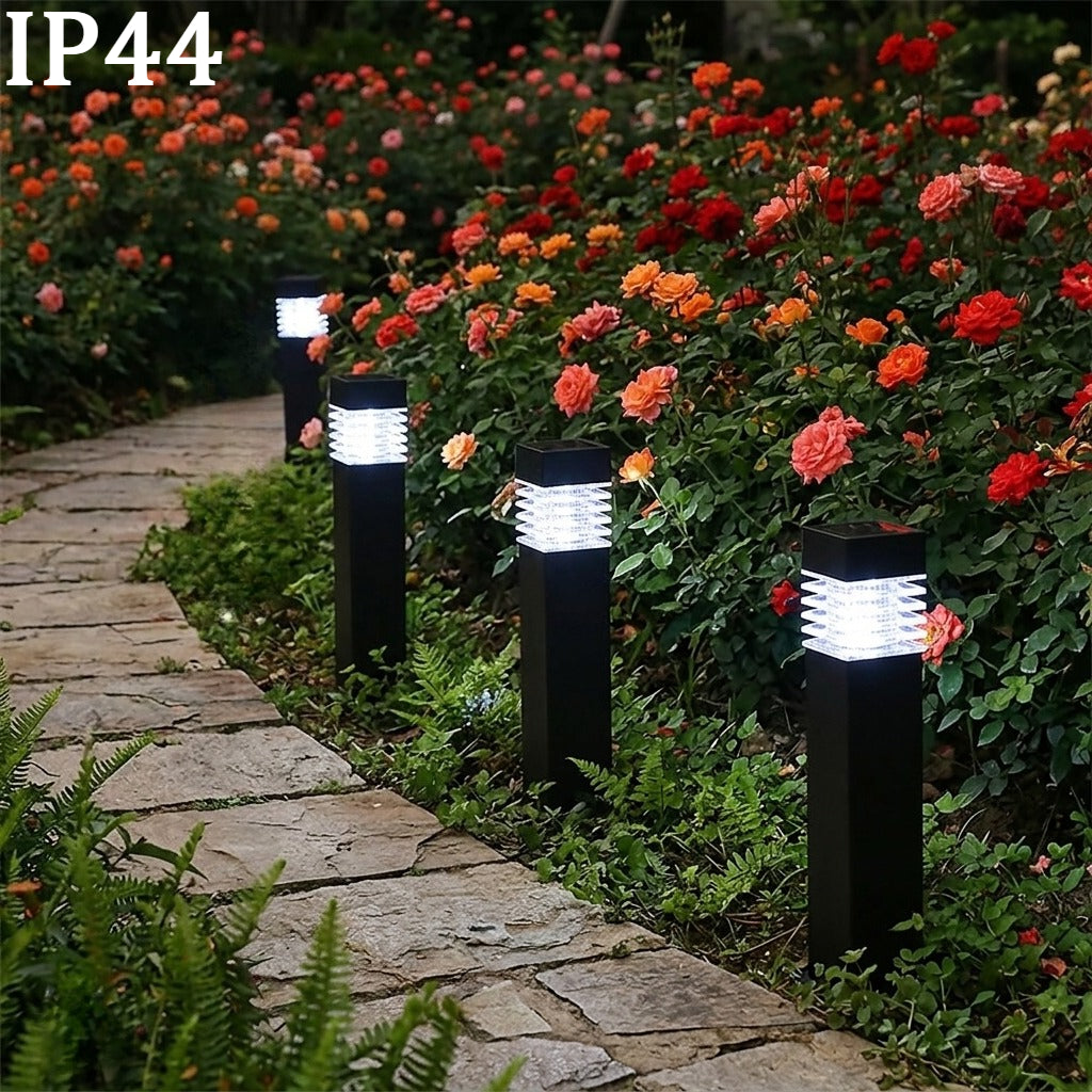 Borne solaire de jardin carrée noire, IP44, lot de 4 de 39 cm