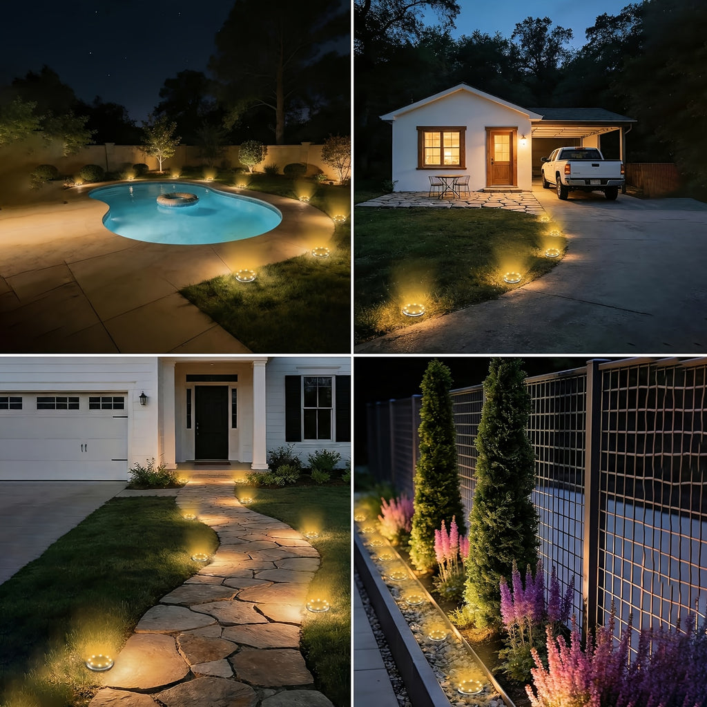 Mini spot solaire de sol 8 LED, 5,7 cm, IP44, lot de 5 ou de 7