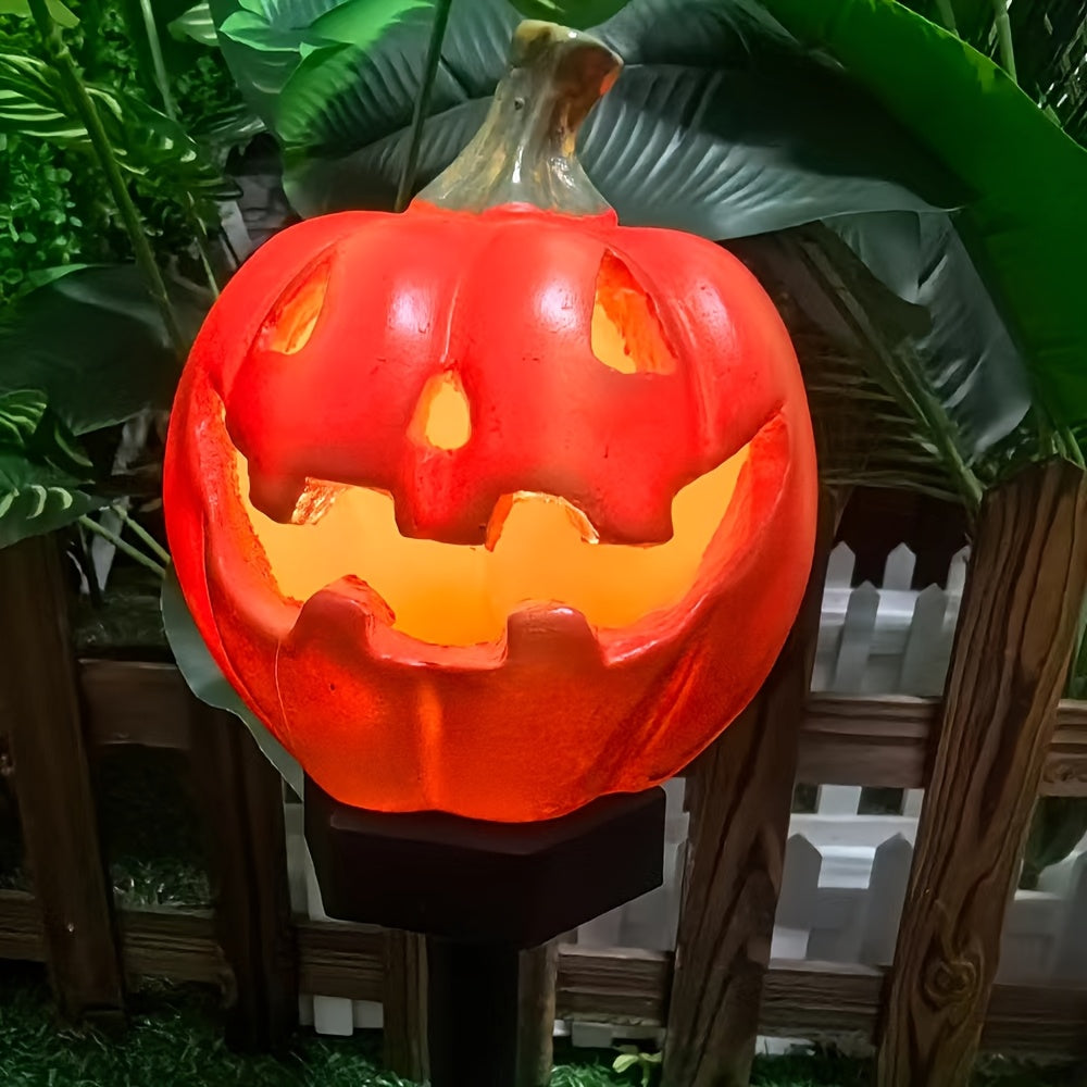 Balise solaire citrouille en résine sur piquet, 39 cm, Halloween