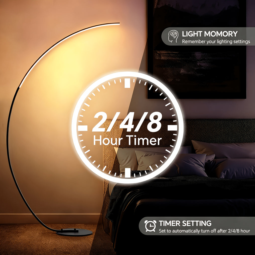 Lampadaire arc LED 165 cm avec télécommande et minuterie