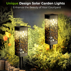 Lampe solaire colonne noire à découpes craquelées, lot de 4 piquets