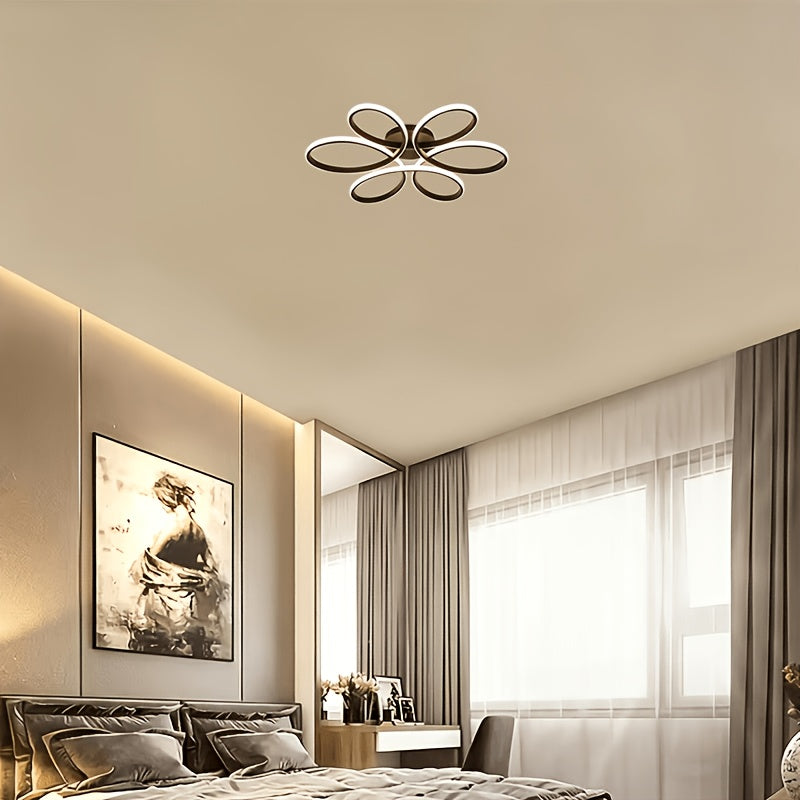Plafonnier LED fleur à six pétales noirs, 51 cm, blanc chaud ou froid