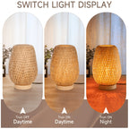 Lampe de chevet en bambou tressé, forme d'œuf sur socle en bois