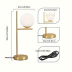 Lampe de chevet globe en verre opalin sur tige noire ou dorée, E27