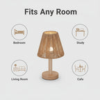 Lampe de chevet en bois et abat-jour conique en corde tressée, 25 cm