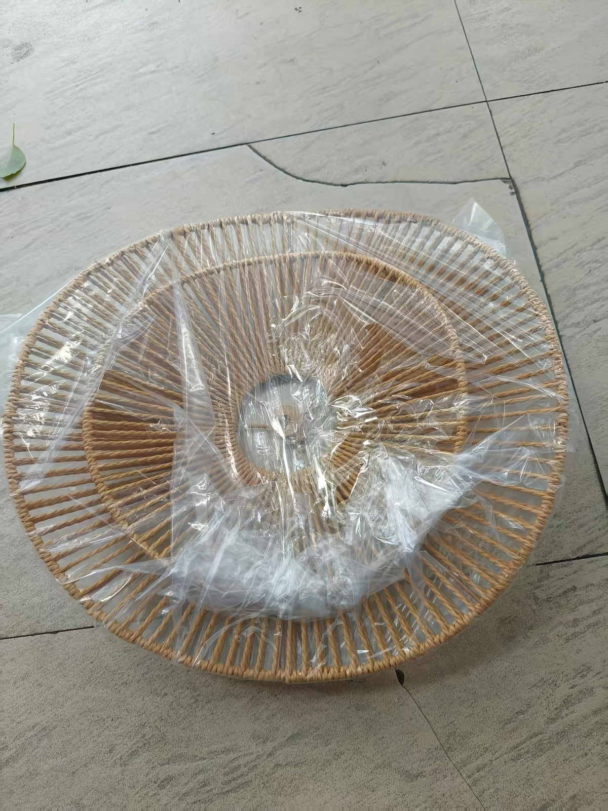 Abat-jour double plateau ondulé en corde torsadée, Ø 40 et 30 cm
