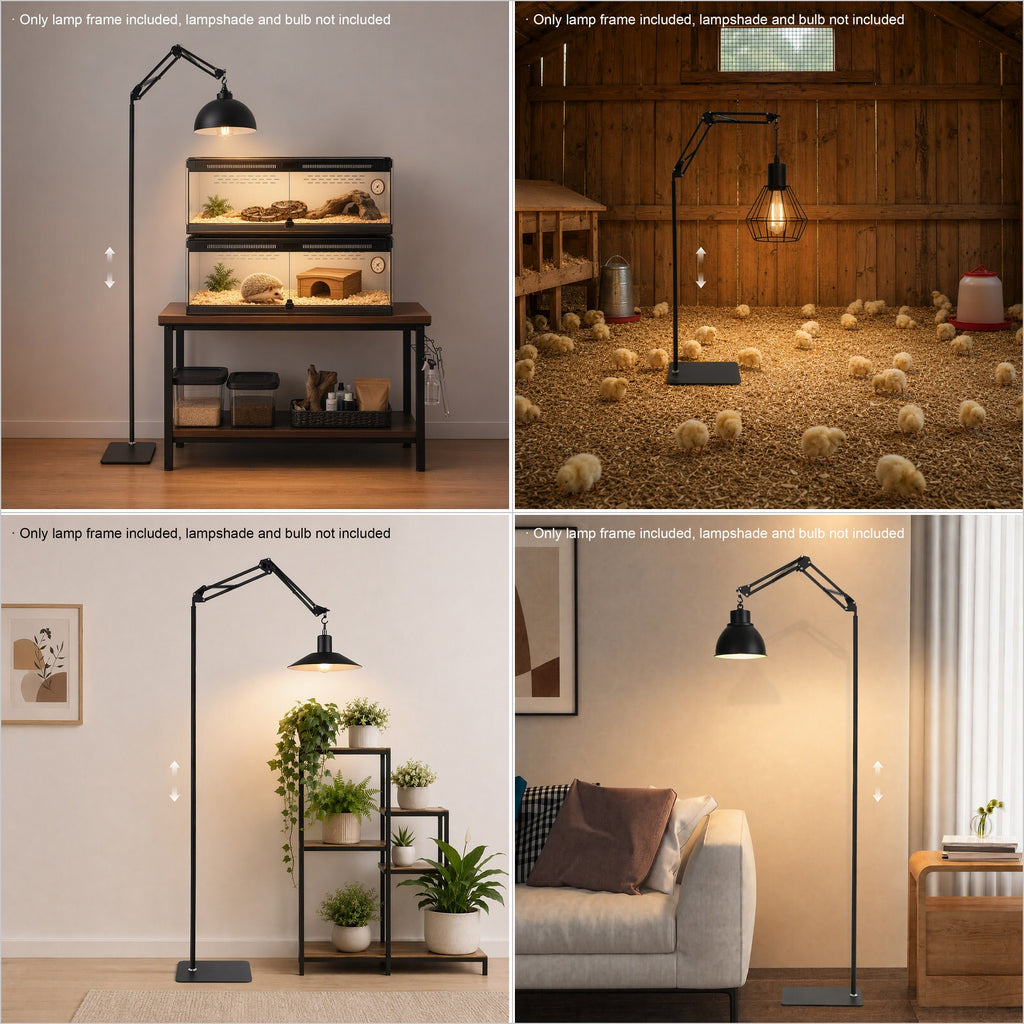 Support de lampe sur pied noir, bras à ressorts et crochet pivotant