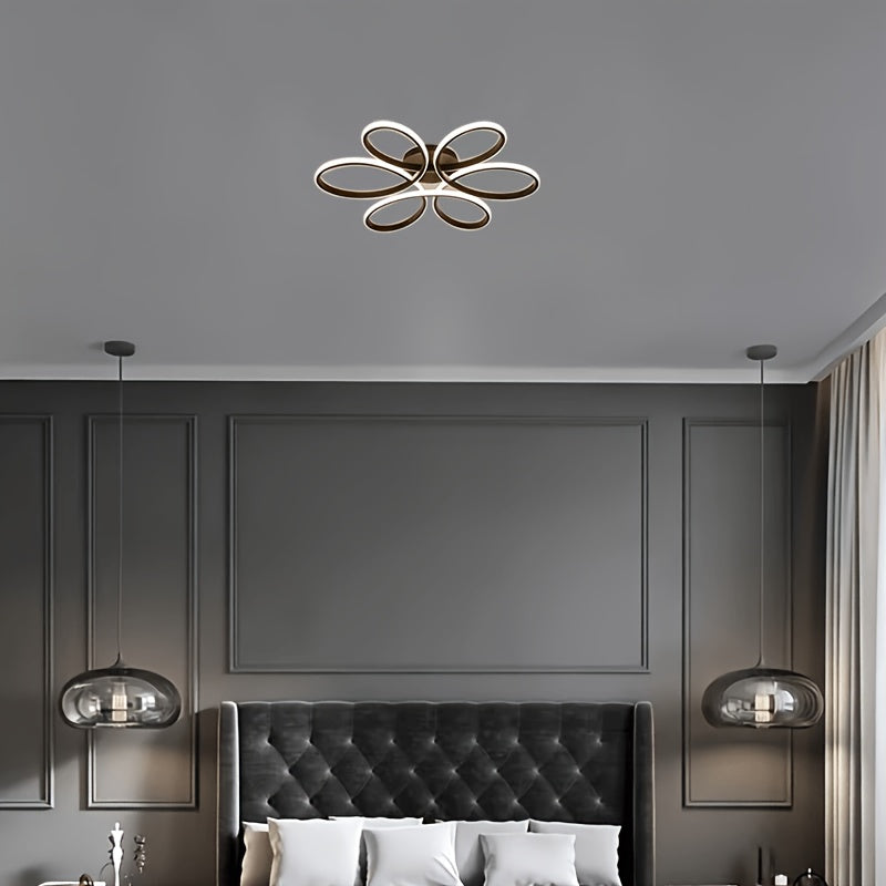 Plafonnier LED fleur à six pétales noirs, 51 cm, blanc chaud ou froid