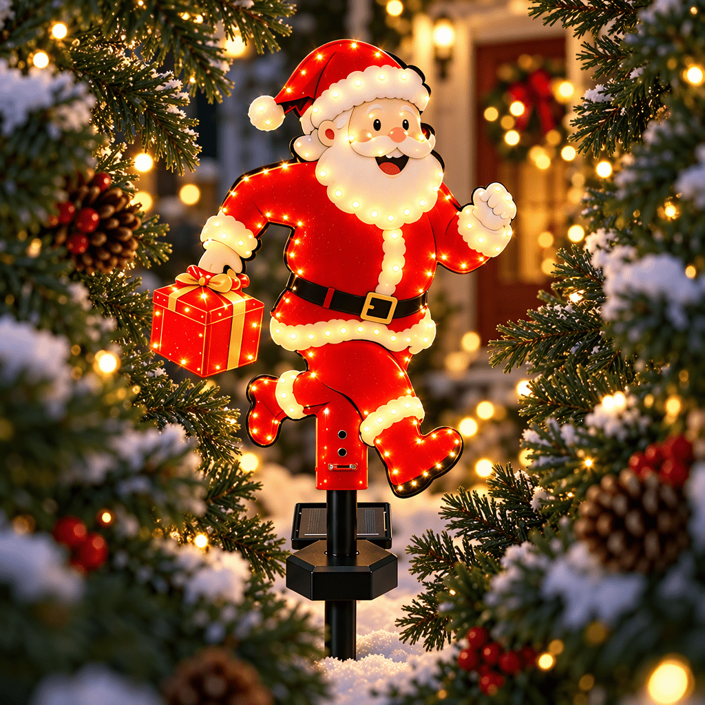 Lot de 2 Pères Noël lumineux solaires à piquet, LED double face