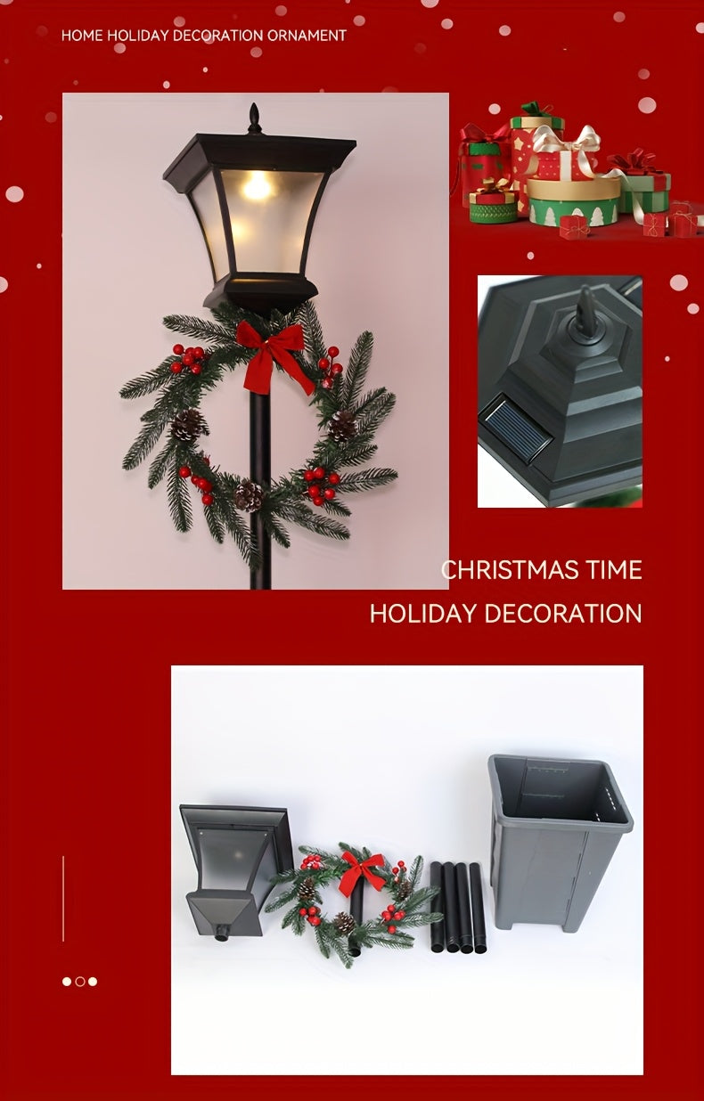 Lampadaire solaire de Noël 150 cm avec couronne et jardinière