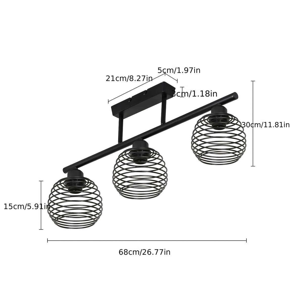 Suspension 4 cages spirales en métal noir, esprit industriel