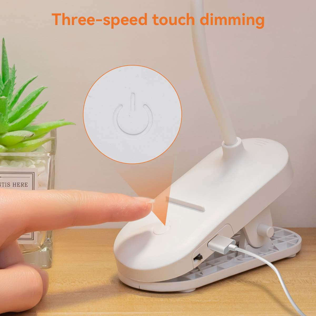 Lampe à pince rechargeable à col en boucle, tête ronde tactile