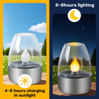 Lot de 3 bougies solaires LED sous globe transparent, IP44, 8,5 cm