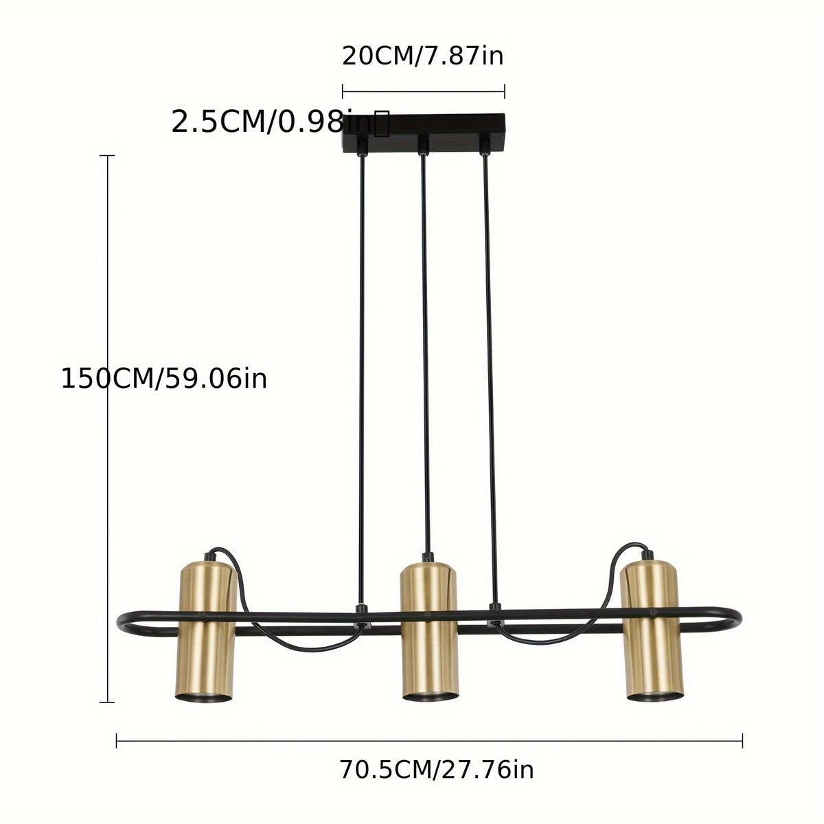 Suspension 3 spots GU10 dorés orientables sur cadre ovale noir