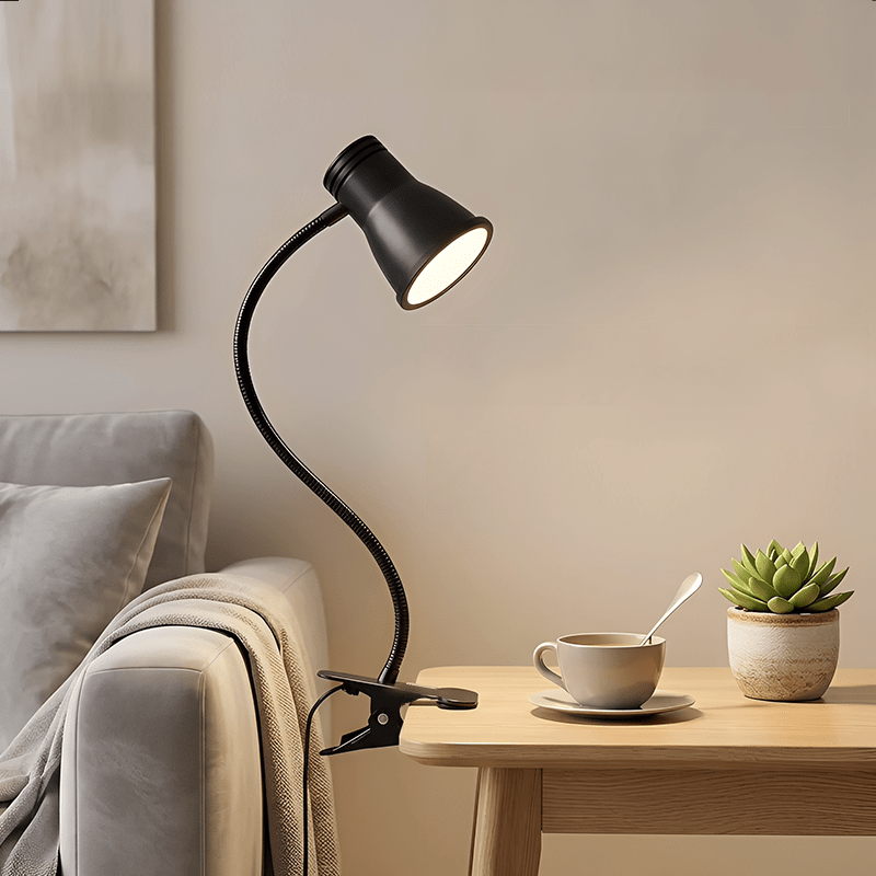 Lampe à pince noire à col de cygne de 40 cm, couture et lecture