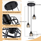 Suspension cages en métal noir E14, 1 lumière ou 3 en grappe