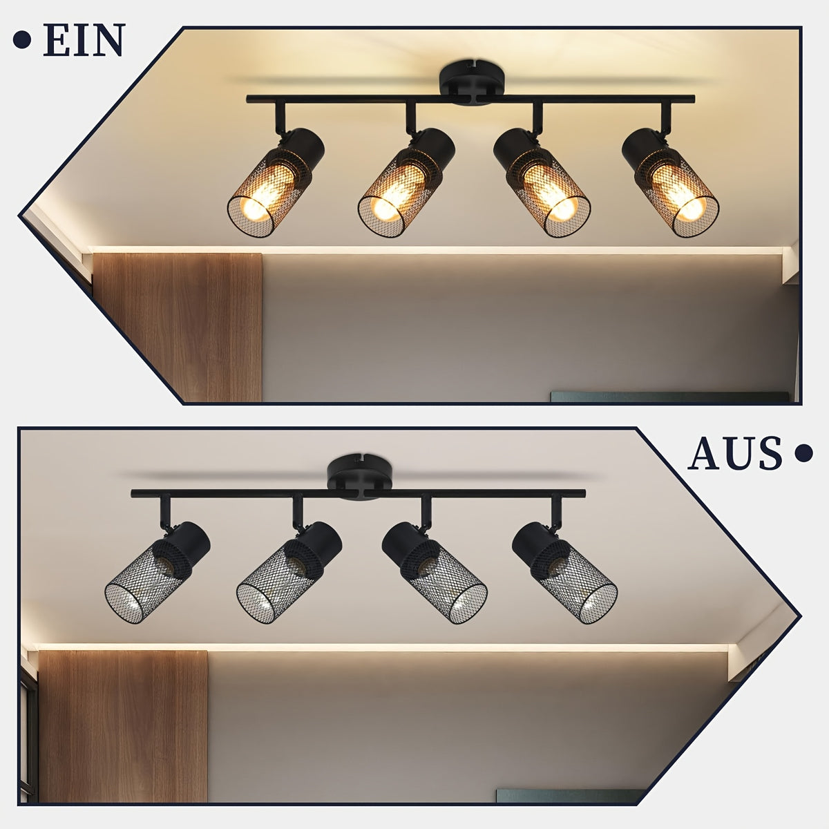 Plafonnier 3 spots en maille noire orientables, rampe de 48 cm, E27