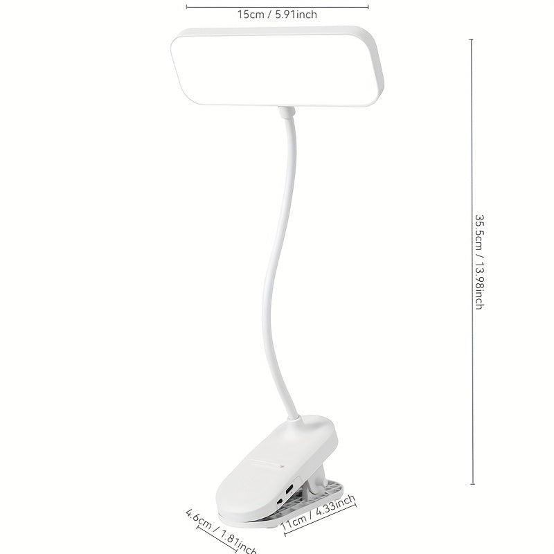 Lampe de bureau à pince rechargeable à tête rectangulaire, tactile
