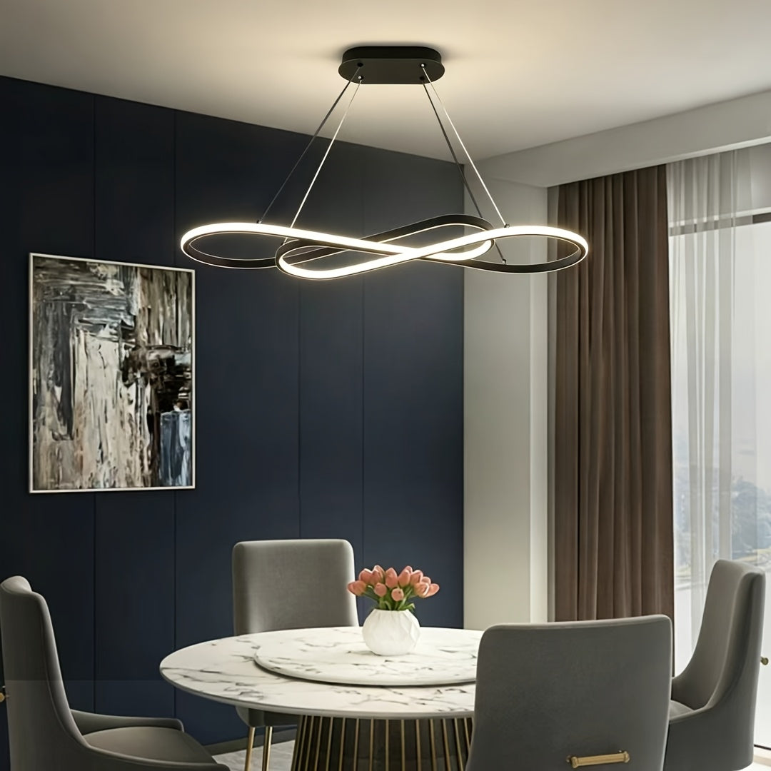 Lustre LED en double boucle infinie de 100 cm, noir, argenté ou doré
