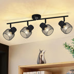 Plafonnier noir à spots grillagés E27, 3 ou 4 lumières, 50 à 64 cm