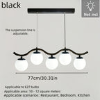 Suspension 5 globes sur barre ondulée, noire, dorée ou blanche