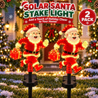 Lot de 2 Pères Noël lumineux solaires à piquet, LED double face