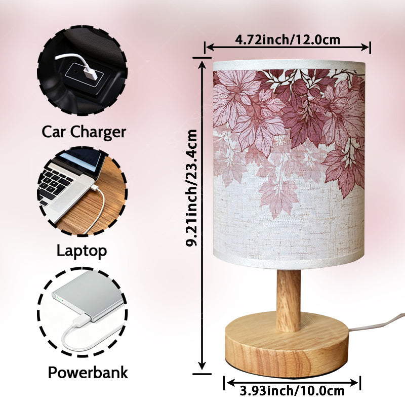 Lampe de chevet en tissu à feuilles d'érable roses, USB, 23,4 cm
