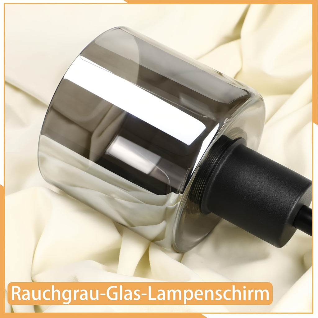Suspension 3 lumières en verre fumé gris sur barre de 68 cm