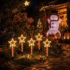 Guirlande solaire de Noël à 5 étoiles sur piquets sucre d'orge