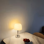 Lampe de chevet champignon en verre crème sur pied chromé, 35 cm