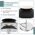 Lampadaire design à abat-jour superposé noir et pied chromé, 145 cm