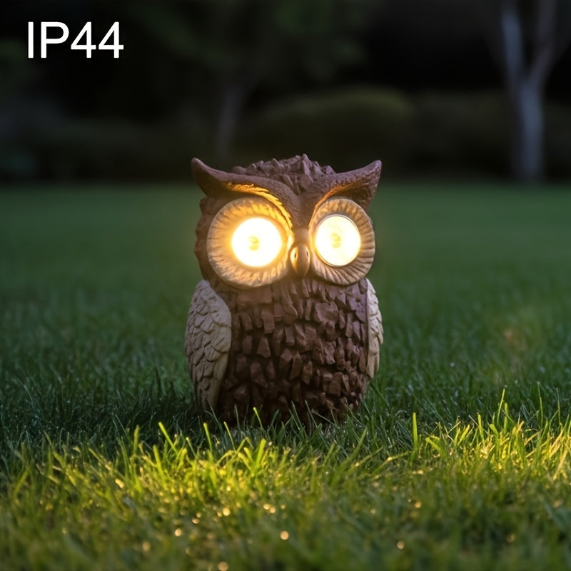 Lampe solaire hibou en résine pour jardin, yeux lumineux, 19,5 cm