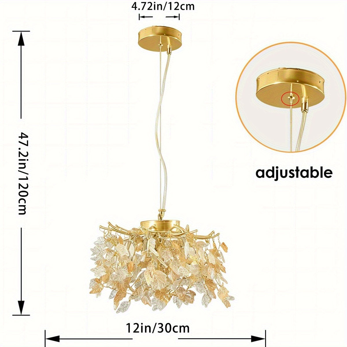 Lustre doré à feuilles d'érable en cristal, Ø 30 cm, douilles G9