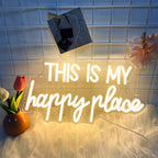 Enseigne néon LED « This is my happy place » blanc chaud, 39 cm