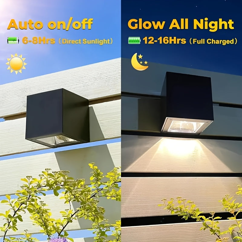Applique solaire cube noir de 8 cm, faisceau vers le bas, blanc chaud
