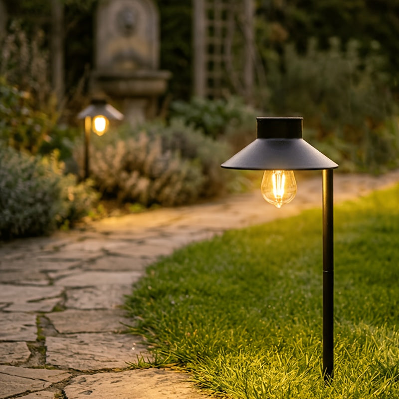 Lampe solaire rétro chapeau noir et ampoule filament, 51,5 cm