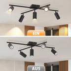 Plafonnier 5 spots GU10 orientables en croix, noir ou blanc, 77 cm