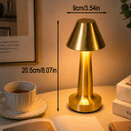 Petite lampe sans fil à chapeau conique en métal doré, 20,5 cm