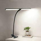 Lampe de bureau à pince double barre noire, interrupteur sur câble