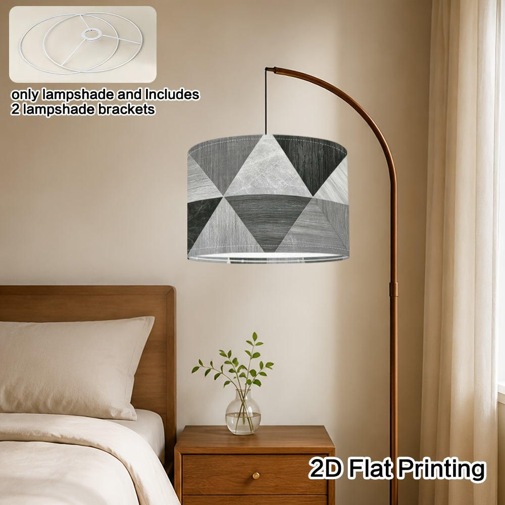 Abat-jour tambour triangles géométriques gris effet bois, Ø 33 cm
