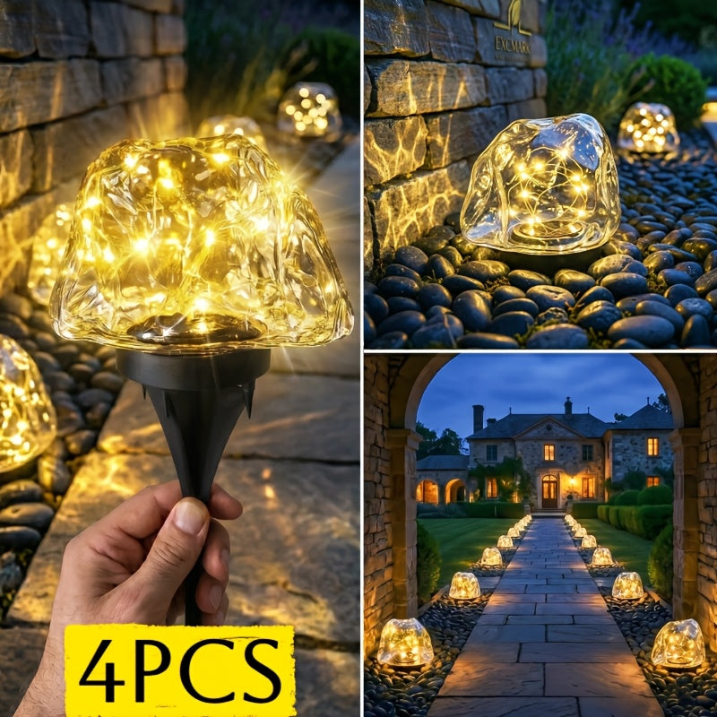 Lampe solaire rocher de cristal à micro-LED, lot de 4 pièces